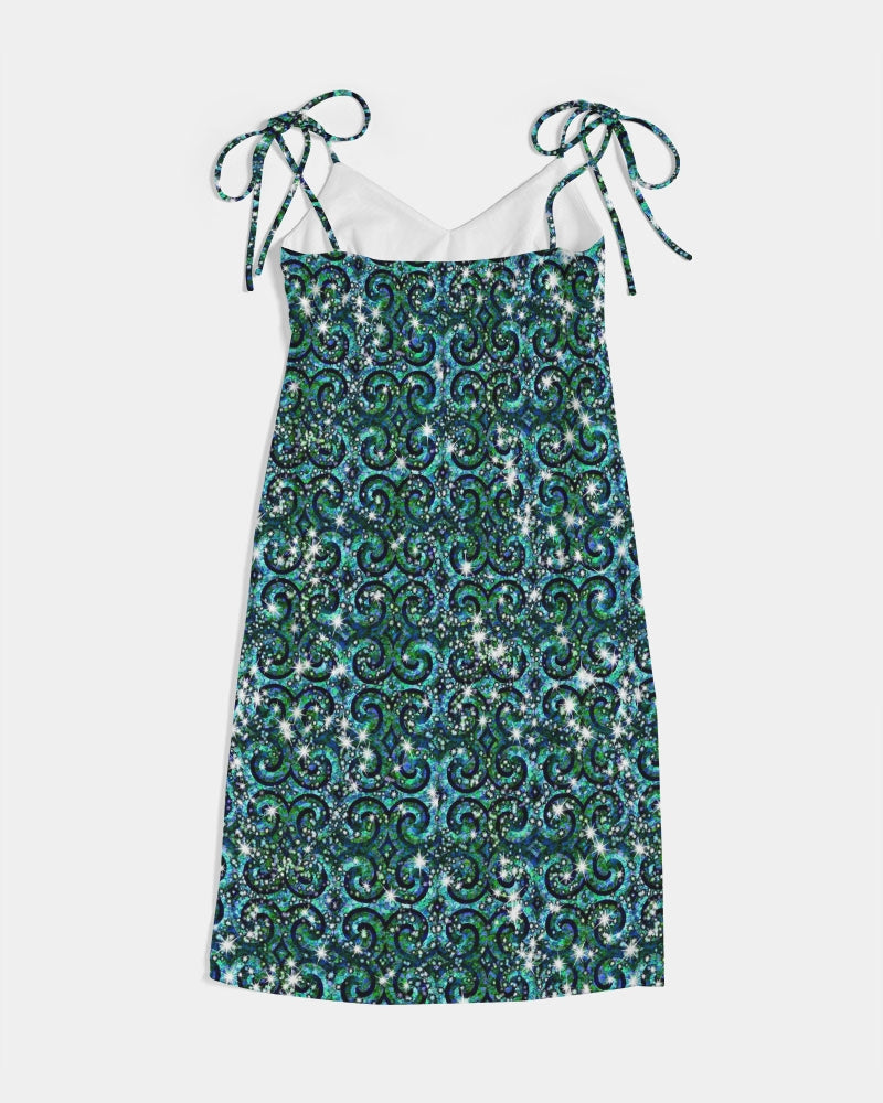 Blue Ice Sparkle Swirl Women's All-Over Print Tie Strap Split Dress