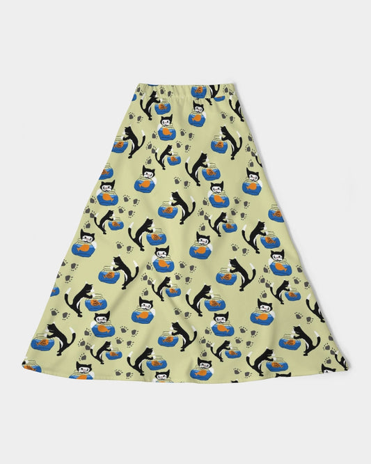 Cat and a Fishbowl Women's All-Over Print A-Line Midi Skirt