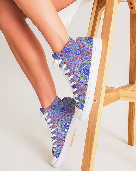 Blue Red Kaleidoscope Women's Hightop Canvas Shoe