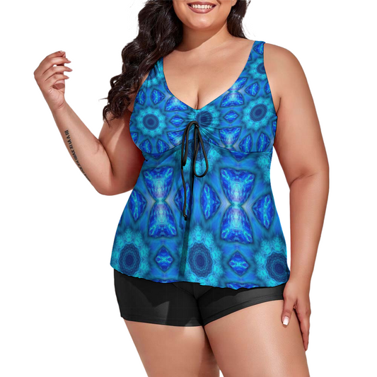 Blue Ocean Kaleidoscope Custom Women's Plus Size Two Piece Swimsuit Stylish Swimwear