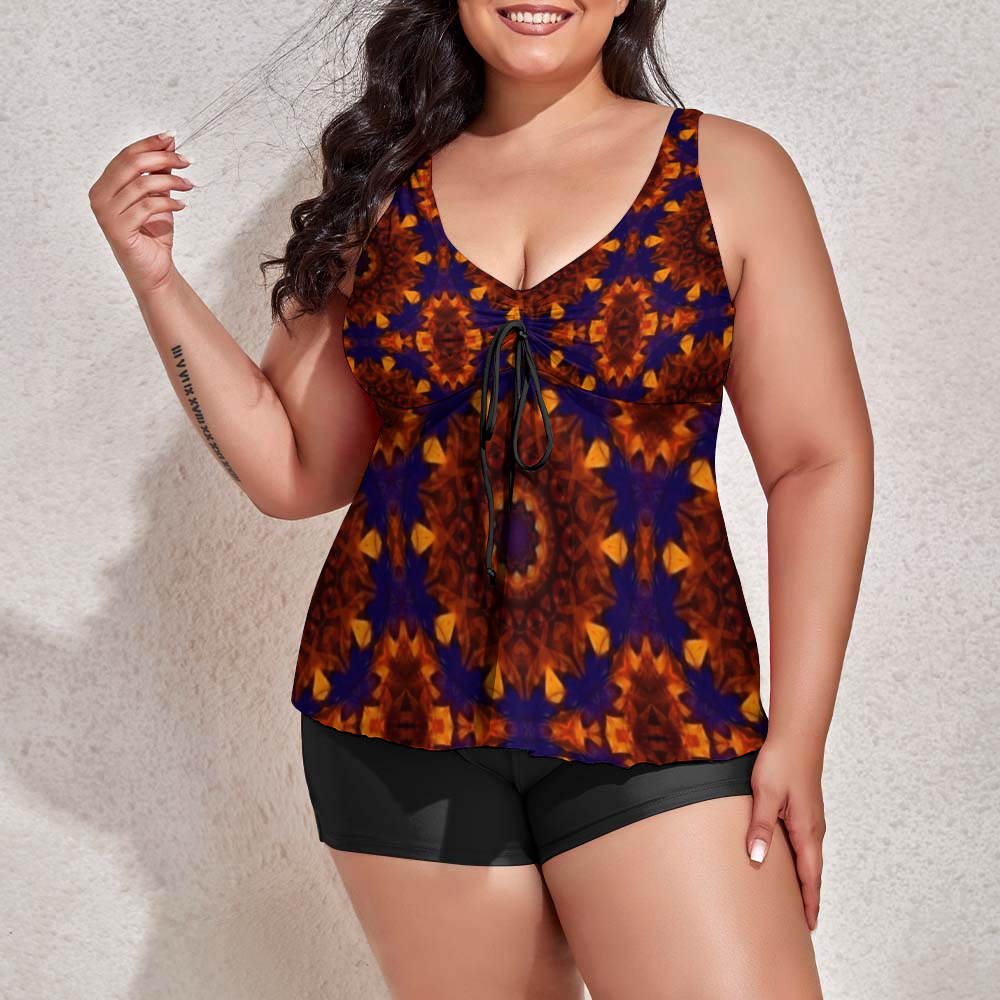 Blue Orange Kaleidoscope Custom Women's Plus Size Two Piece Swimsuit Stylish Swimwear