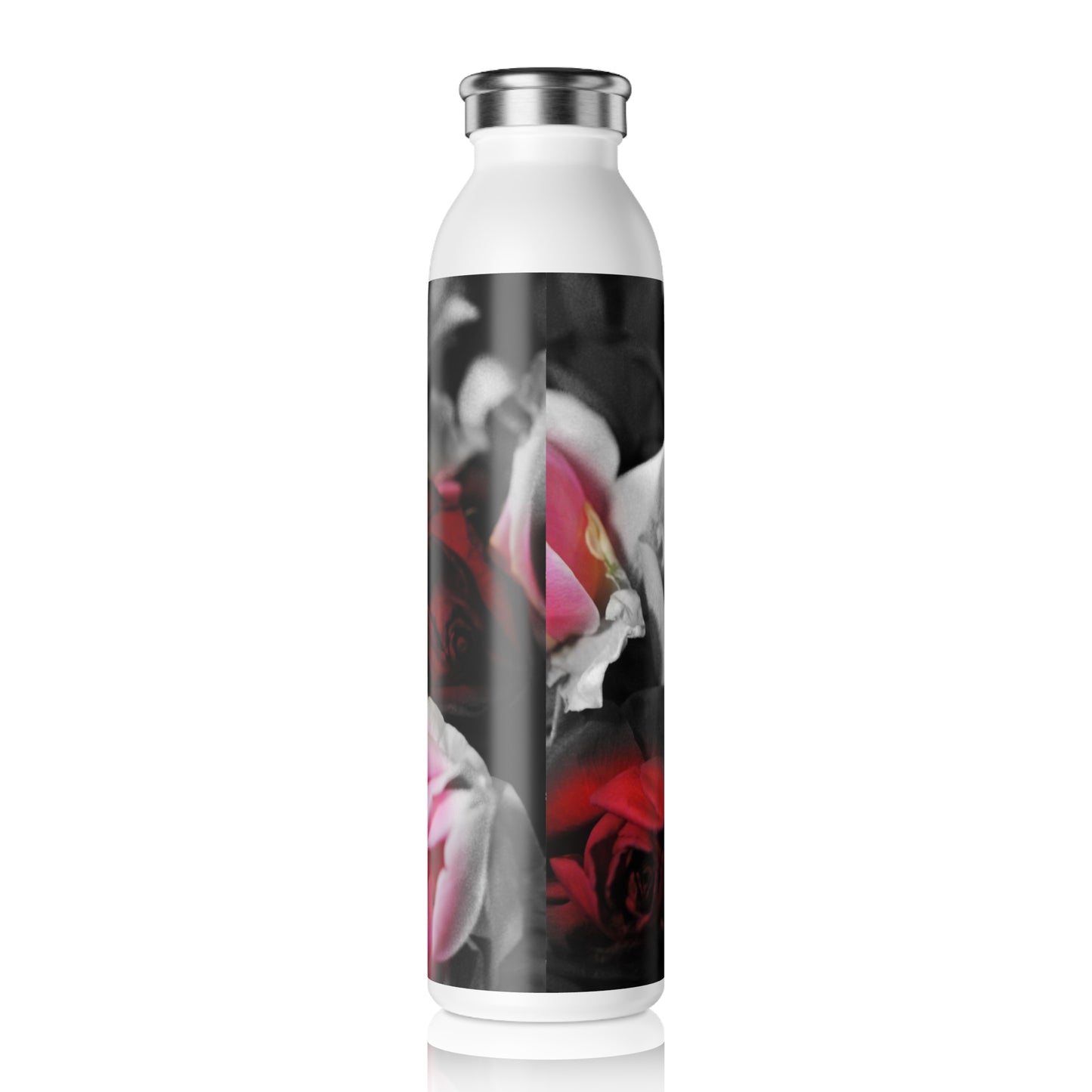 Black and White Roses Slim Water Bottle | Insulated Drink Container for Sports, Travel, Gifts, Home Decor, Eco-Friendly Lifestyle