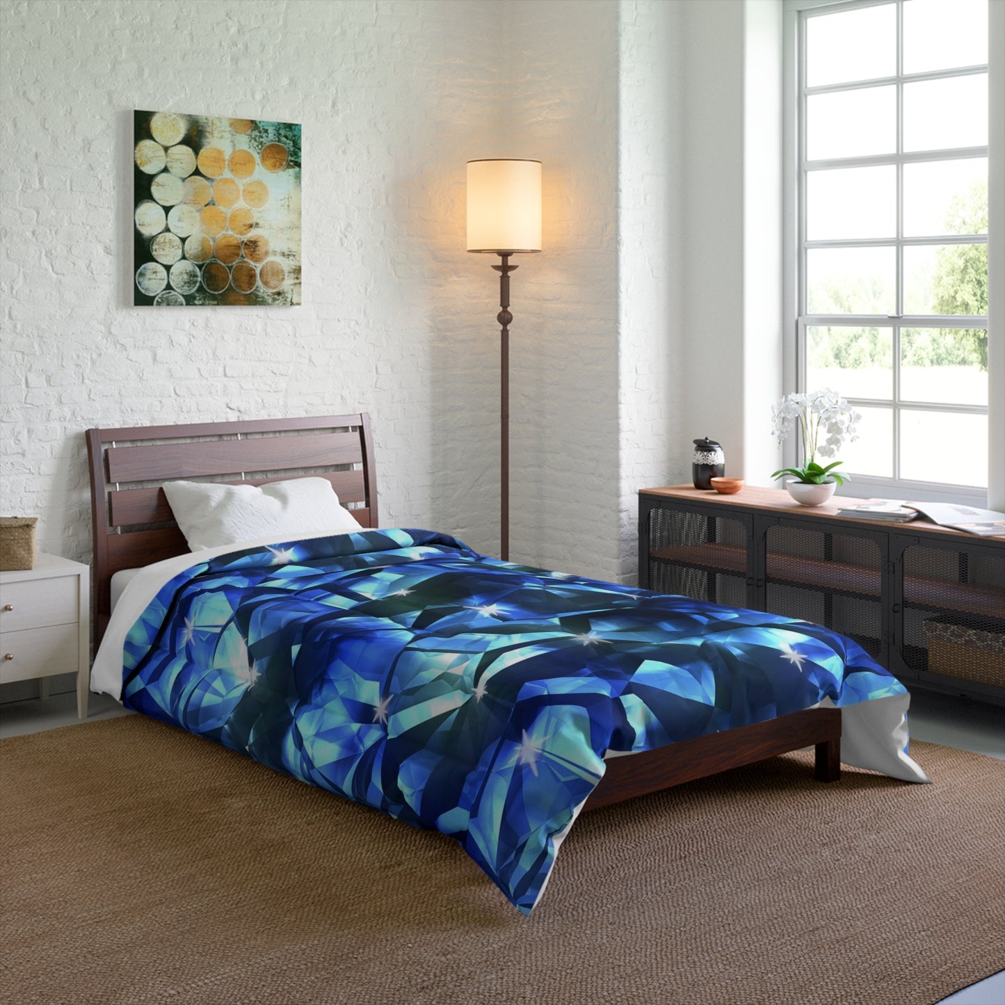 Blue Facet Gem Comforter – Abstract Crystal Pattern Bedding