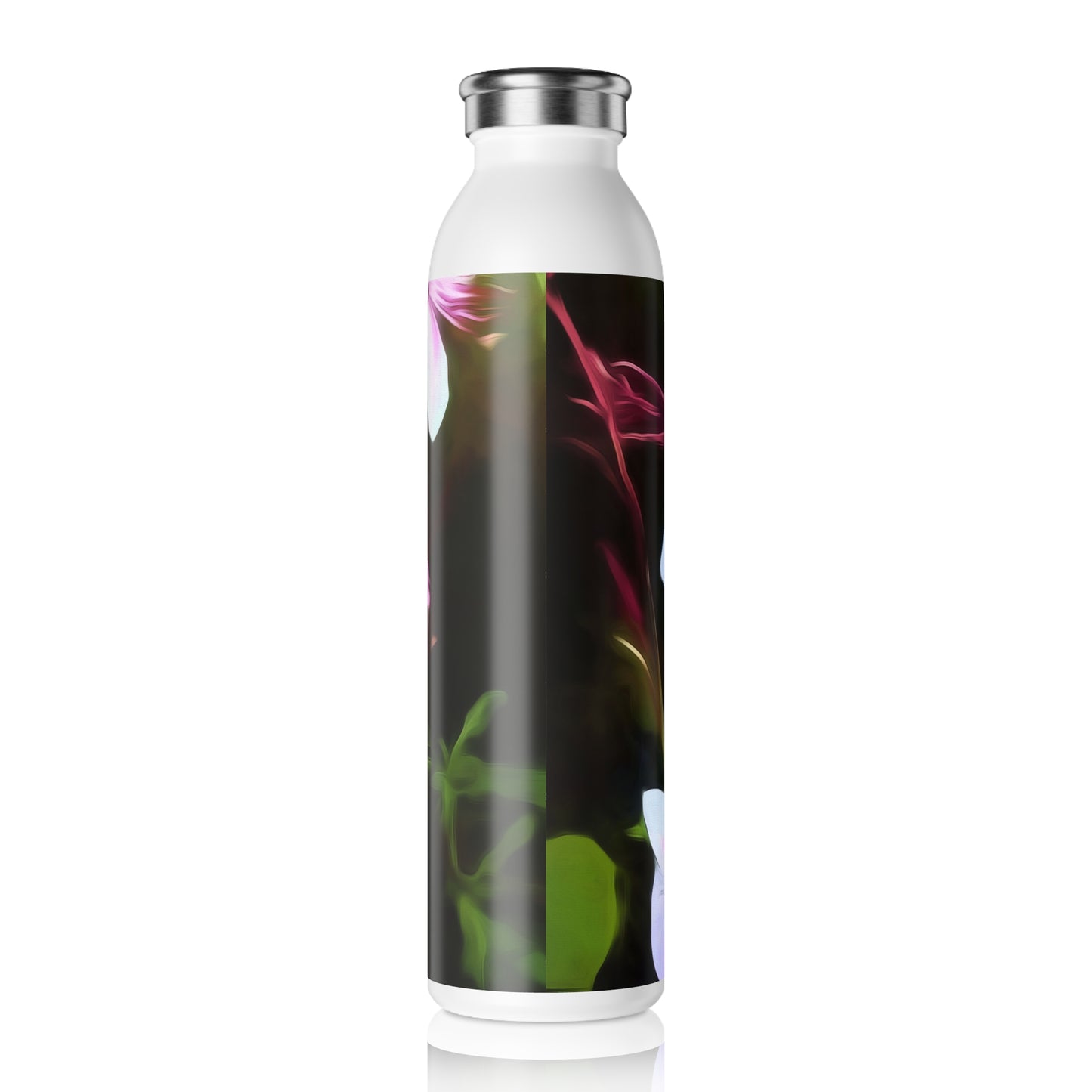 Floral Glow Slim Water Bottle — Pink Neon Botanical Stainless Bottle