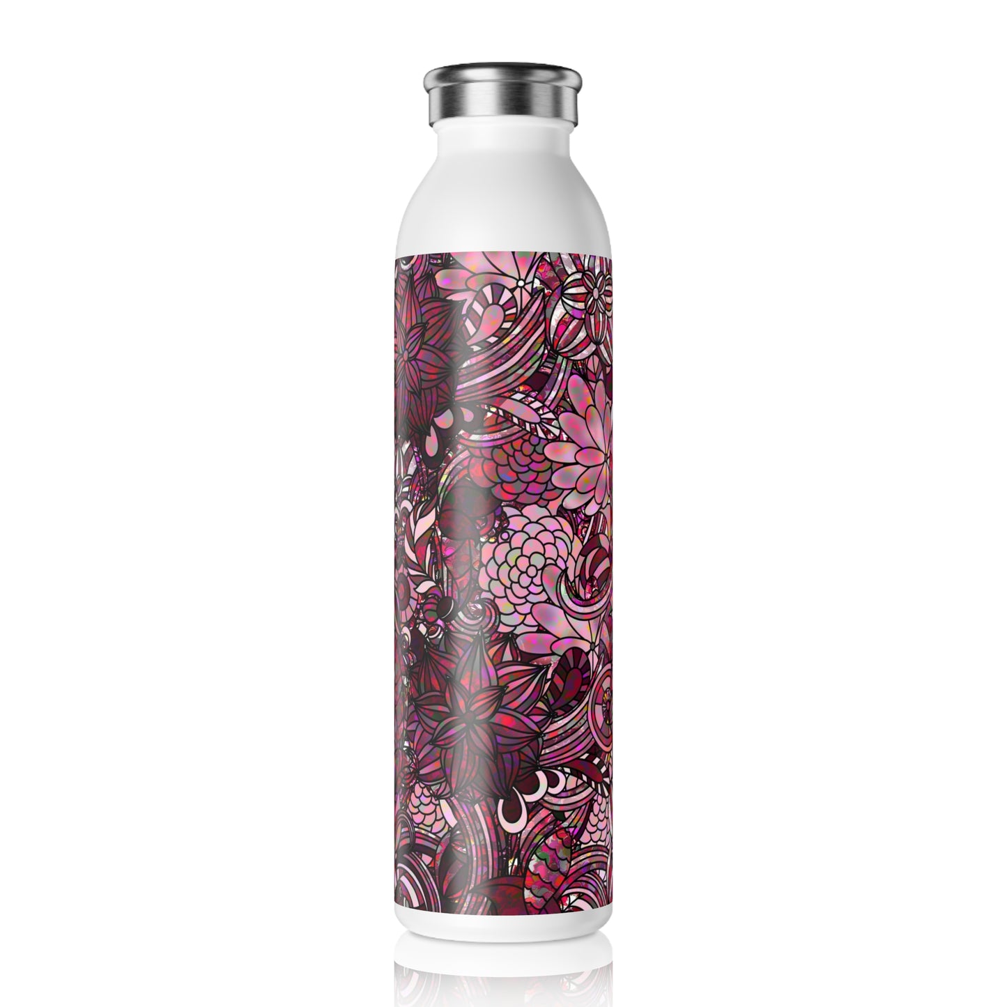 Slim Water Bottle — Pink Floral Paisley Pattern Insulated Stainless Steel Bottle