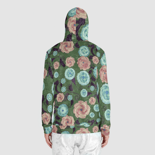 Earthy Peach Floral Unisex Zip Velvet Hoodie