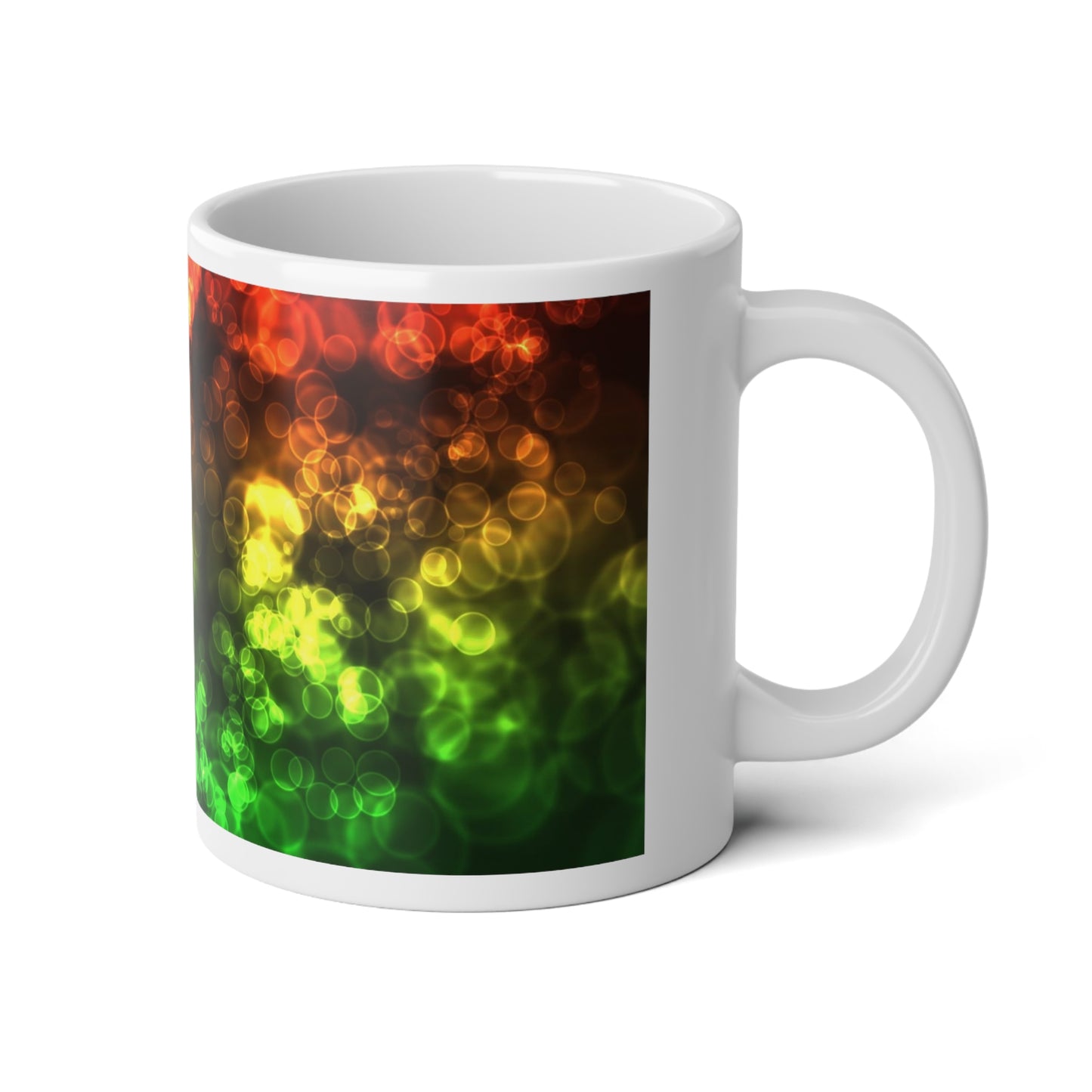 20oz Jumbo Mug — Rasta Glow Bokeh Coffee Cup (Red, Yellow, Green)