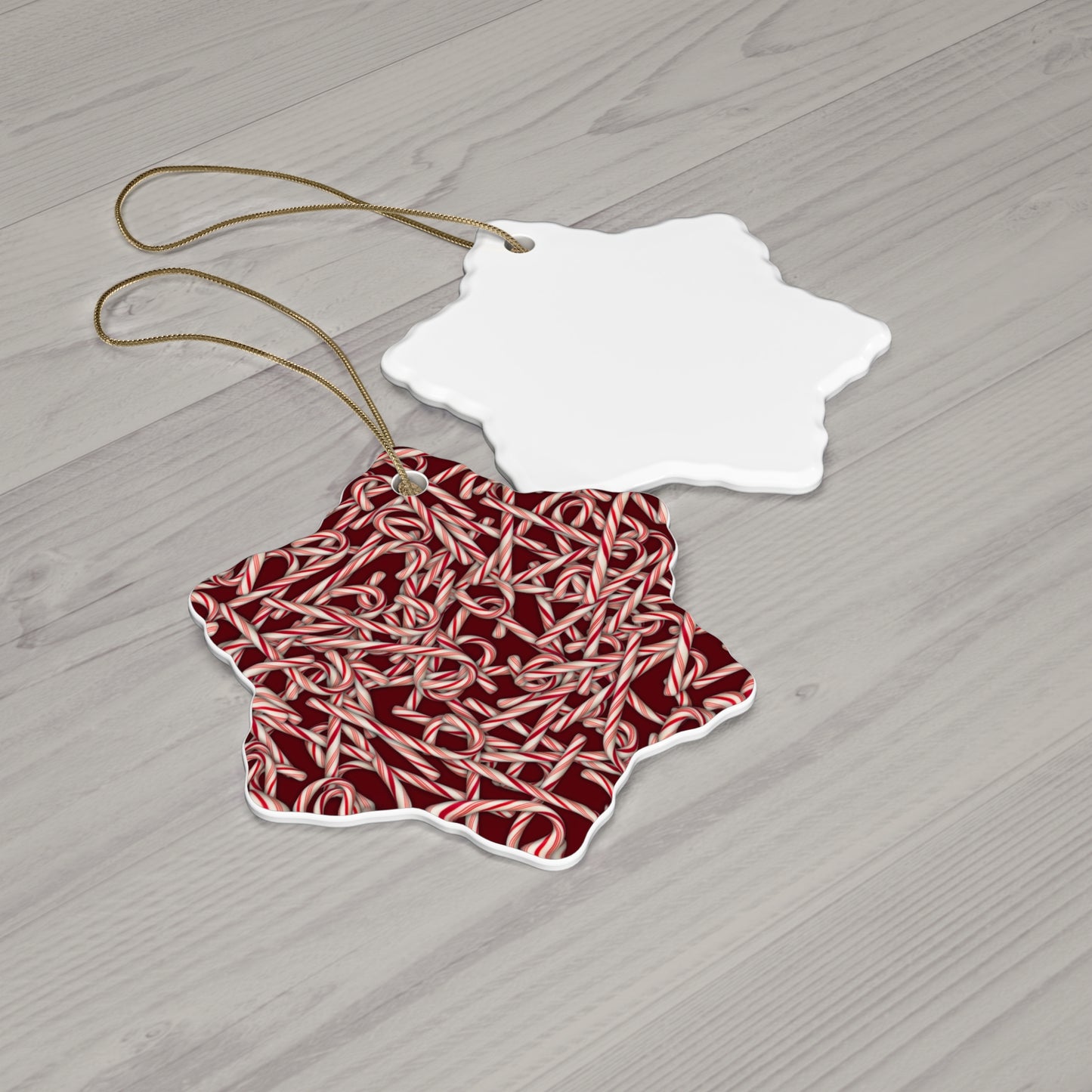 Candy Cane Pattern Ceramic Star Ornament — Holiday Christmas Tree Decoration