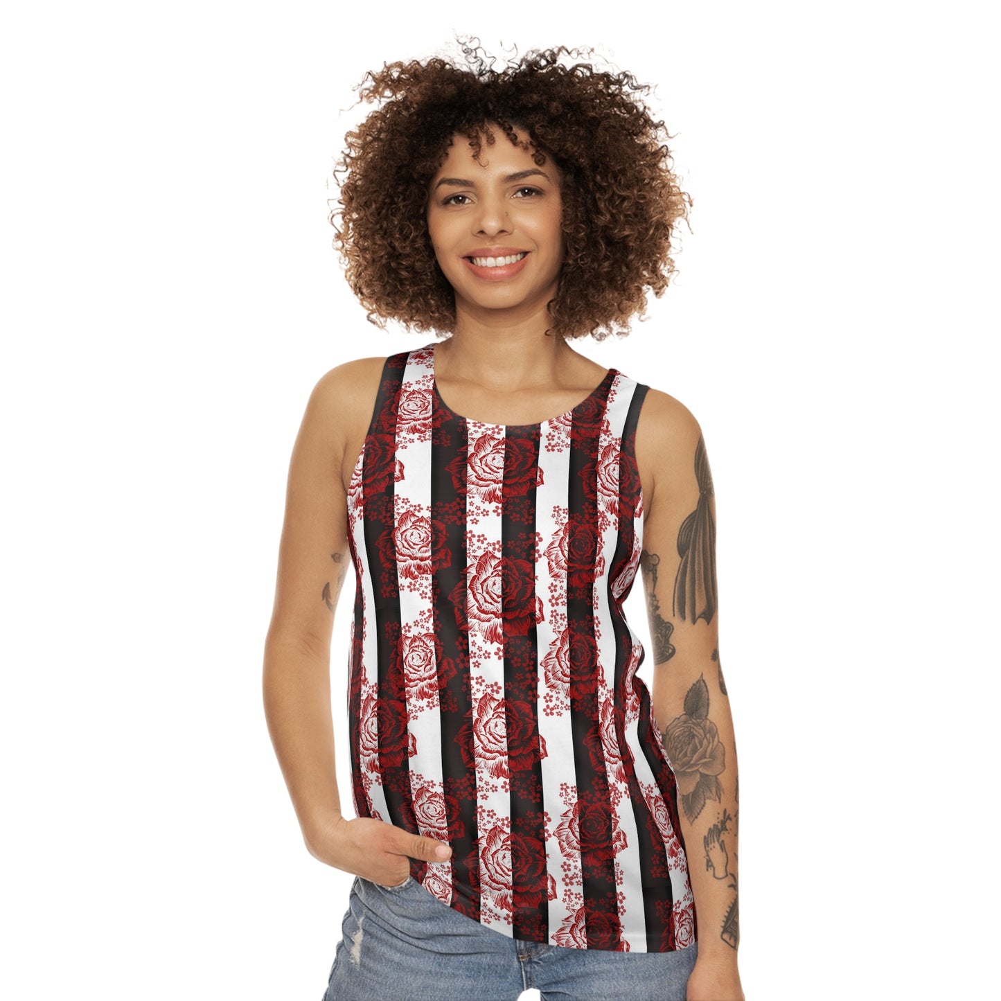 Stripes and Roses Unisex Tank Top (AOP)