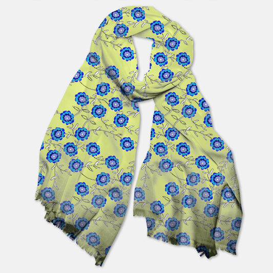 Blue Flowers On Yellow Pashmina Scarf
