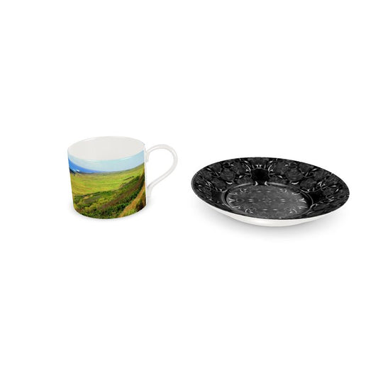 Hwaiian Kona Coast and Black Sand Beach Black Roses Cup and Saucer