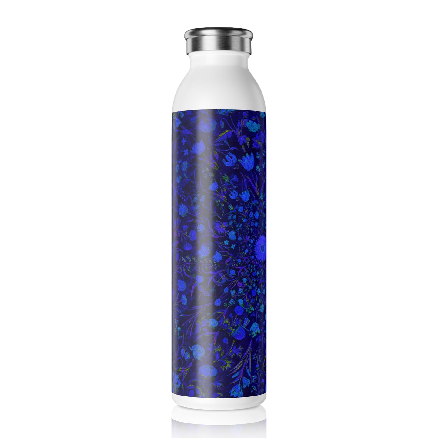 Blue Medieval Flowers Slim Water Bottle , Eco-Friendly Hydration, Perfect Gift for Nature Lovers, Yoga, Travel, Sports