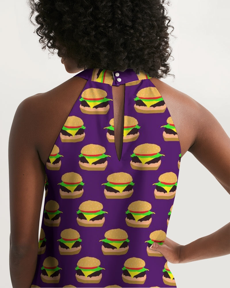 Cheeseburger Pattern Women's All-Over Print Halter Dress