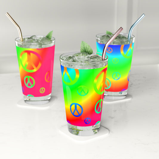 Rainbow Peace Signs Pint Glass, 16oz