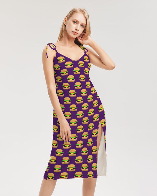 Cheeseburger Pattern Women's All-Over Print Tie Strap Split Dress