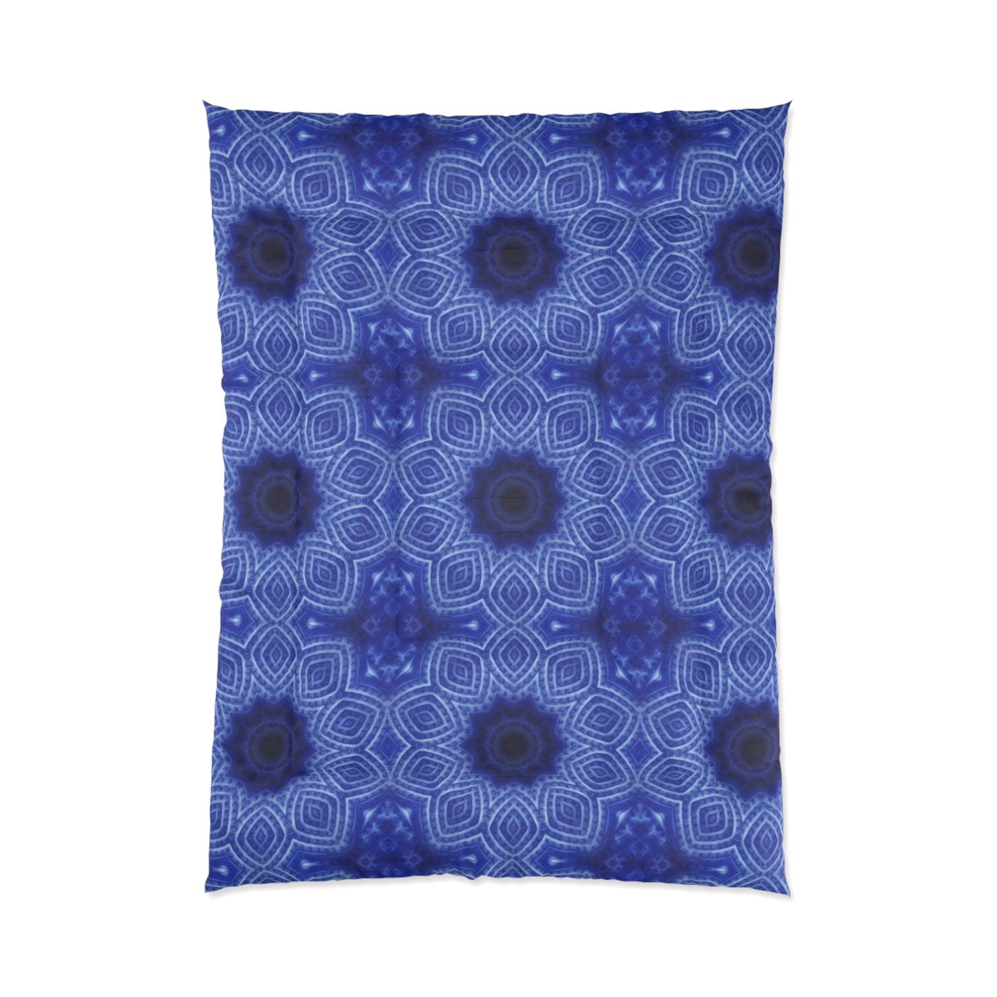 Blue Kaleidoscope Comforter - Geometric Floral Pattern Bedding
