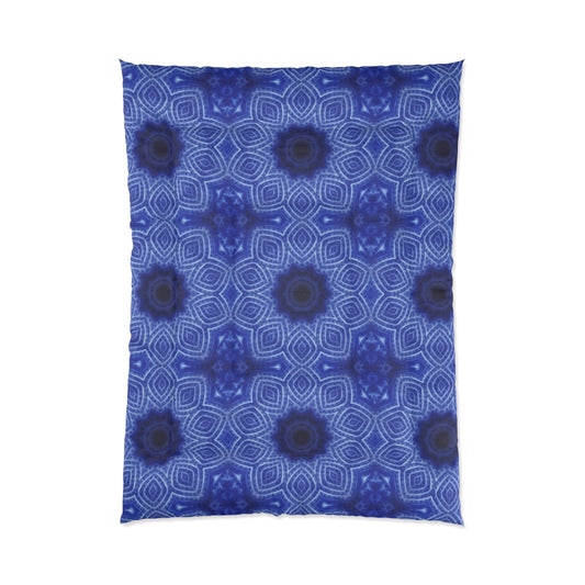 Blue Kaleidoscope Comforter - Geometric Floral Pattern Bedding