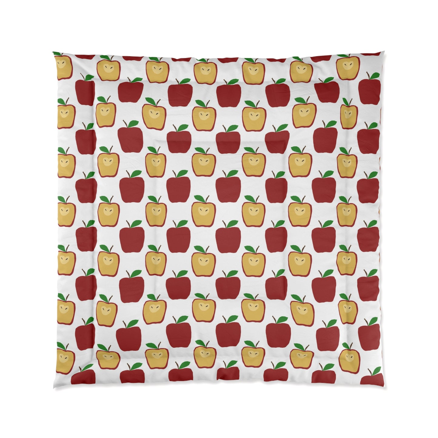 Apple Pattern Comforter - Cute Red & Yellow Apples Bedding for Kids, Dorms & Fall Decor
