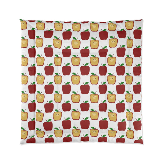 Apple Pattern Comforter - Cute Red & Yellow Apples Bedding for Kids, Dorms & Fall Decor
