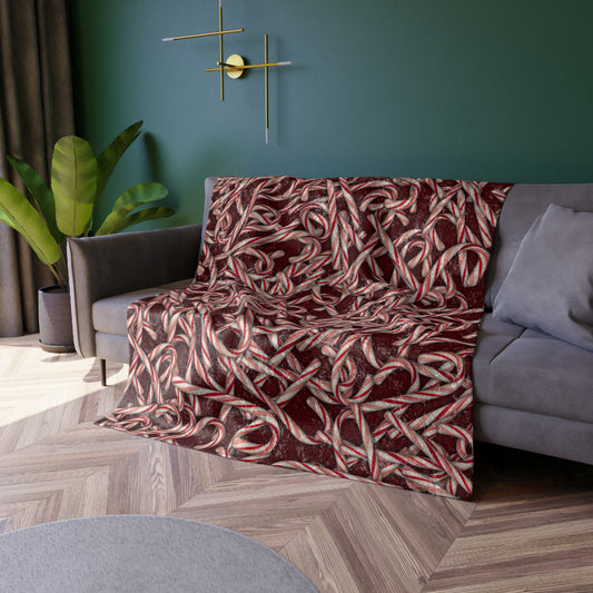 Candy Cane Pattern Crushed Velvet Blanket