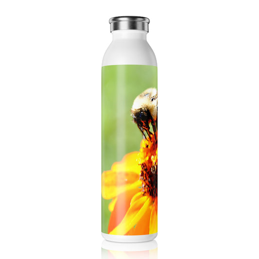 Bee on a Flower Slim Water Bottle - Eco-Friendly Hydration, Summer Gifts, Nature Lovers, Reusable Bottle, Floral Design