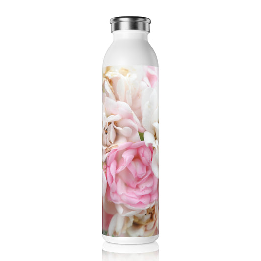 Nature's Wedding Bouquet Slim Water Bottle - Pink Flower Design, Eco-Friendly Hydration Gift, Travel Bottle, Fitness Accessory, Floral Decor