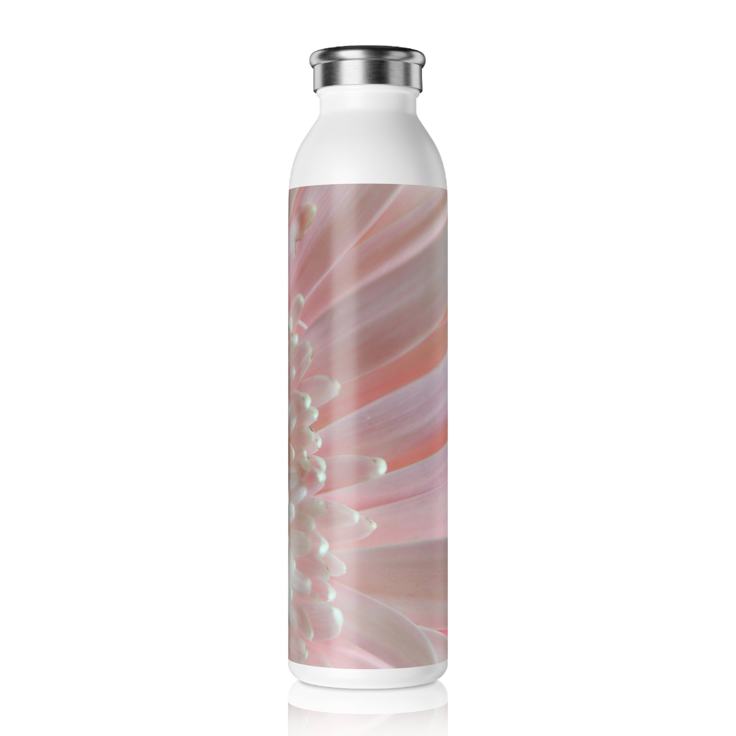 Floral Macro Slim Water Bottle – Pink Gerbera Close-Up Stainless Bottle