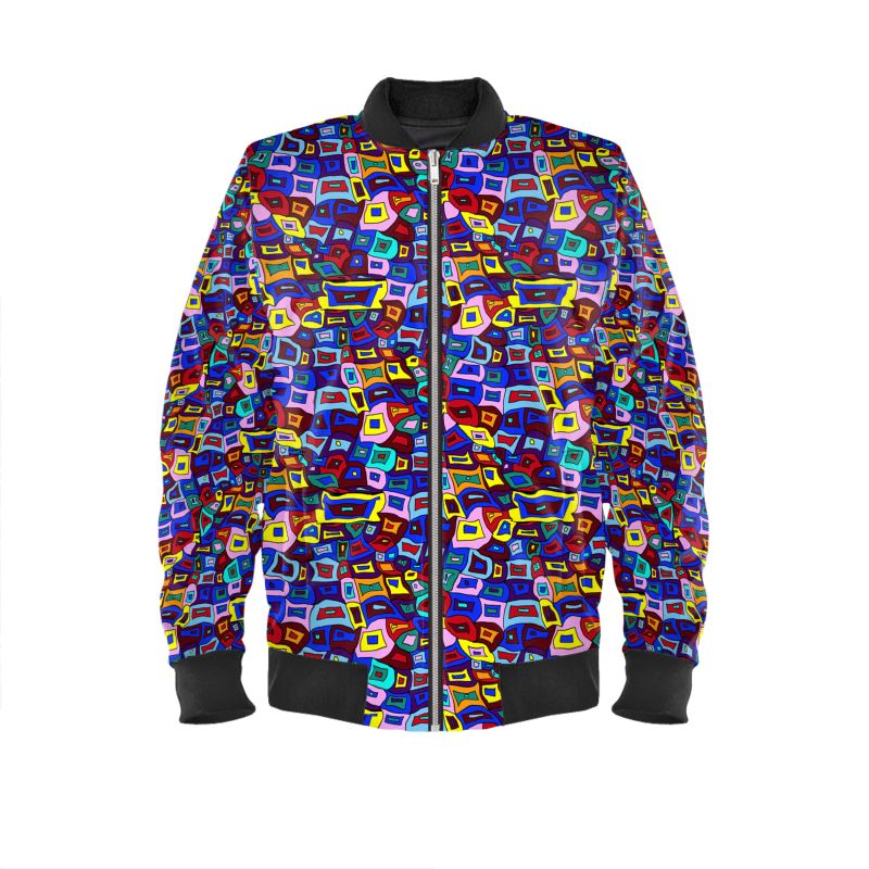 Wavy Square Pattern Mens Bomber Jacket