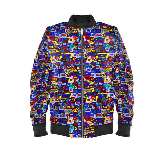 Wavy Square Pattern Mens Bomber Jacket