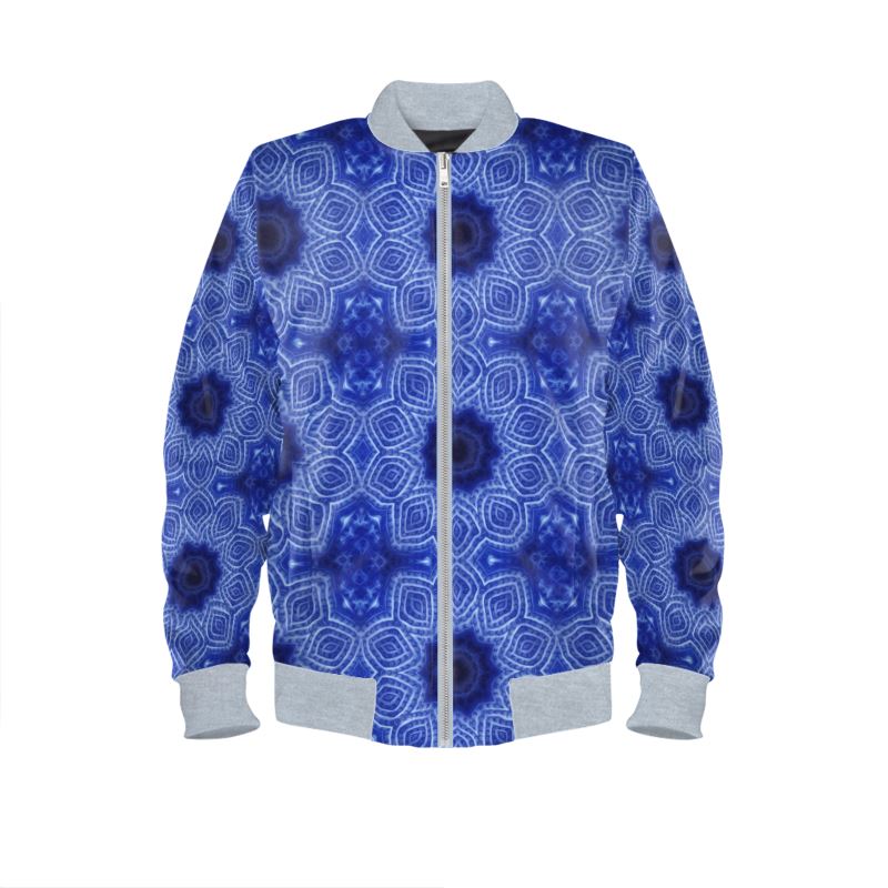 Blue and White Striped Kaleidoscope Mens Bomber Jacket