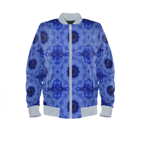 Blue and White Striped Kaleidoscope Mens Bomber Jacket