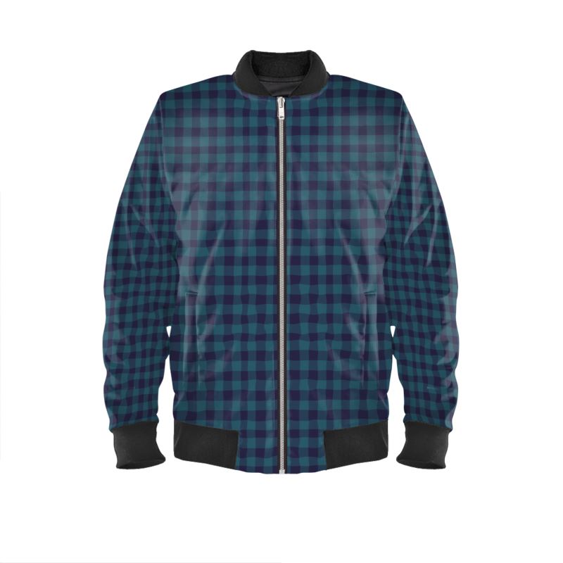 Blue Gingham Mens Bomber Jacket