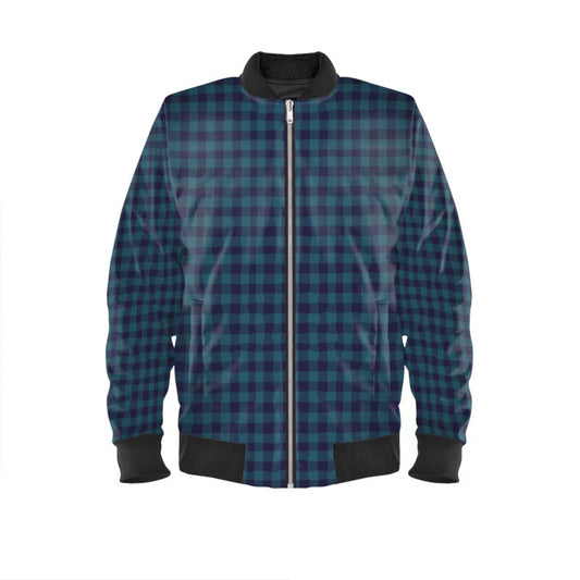 Blue Gingham Mens Bomber Jacket