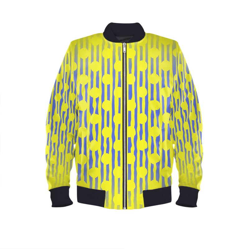 Blue and Yellow Stripes and Dots Mens Bomber Jacket