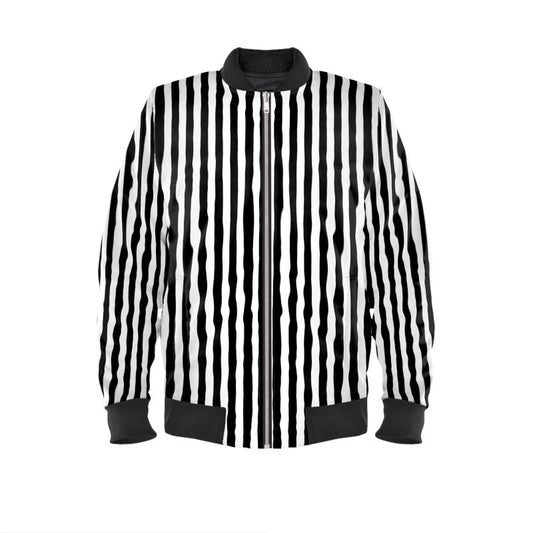 Black and White Stripe Mens Bomber Jacket