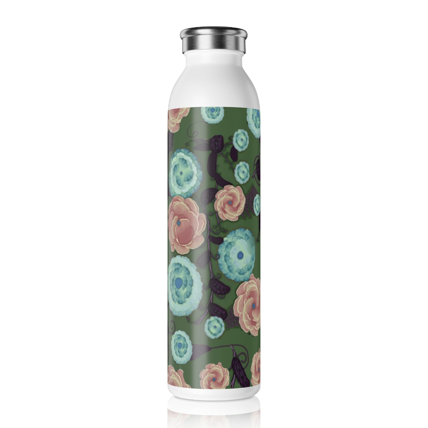 Earth Peach and Turquoise Pattern Slim Water Bottle | Hydration, Eco-Friendly, Travel, Fitness, Gift for Her