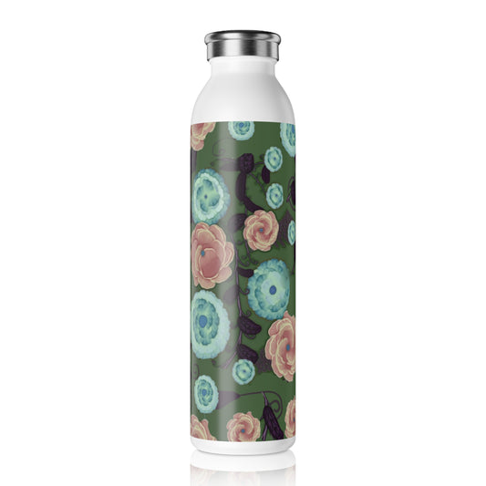 Earth Peach and Turquoise Pattern Slim Water Bottle | Hydration, Eco-Friendly, Travel, Fitness, Gift for Her