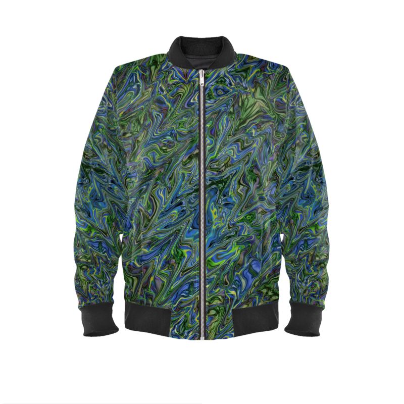 Blue Green Liquid Marbling Mens Bomber Jacket