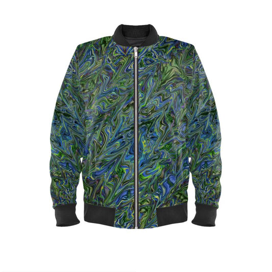 Blue Green Liquid Marbling Mens Bomber Jacket