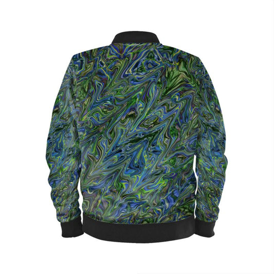 Blue Green Liquid Marbling Mens Bomber Jacket