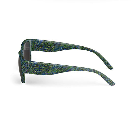 Blue Green Liquid Marbling Sunglasses