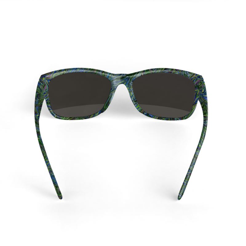 Blue Green Liquid Marbling Sunglasses