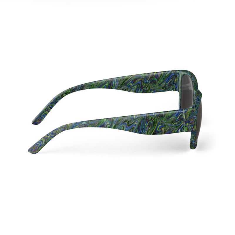 Blue Green Liquid Marbling Sunglasses