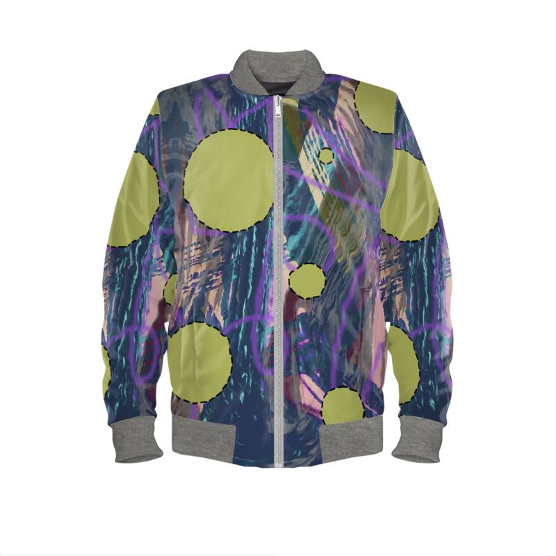Blue Green Spatter Doodle Mens Bomber Jacket