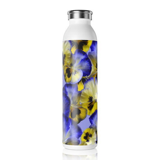 Blue and Yellow Pansies Slim Water Bottle - Elegant 21oz Hydration for Nature Lovers, Perfect Gift for Spring, Summer, and Daily Use