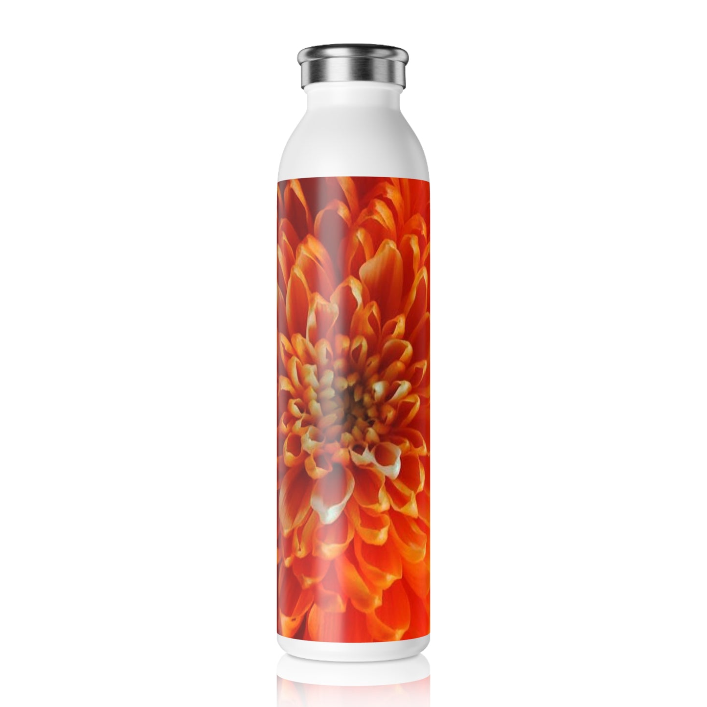 Orange Chrysanthemum Slim Water Bottle, Eco-Friendly Hydration, Gift for Garden Lovers, Yoga and Fitness, Reusable Drinkware