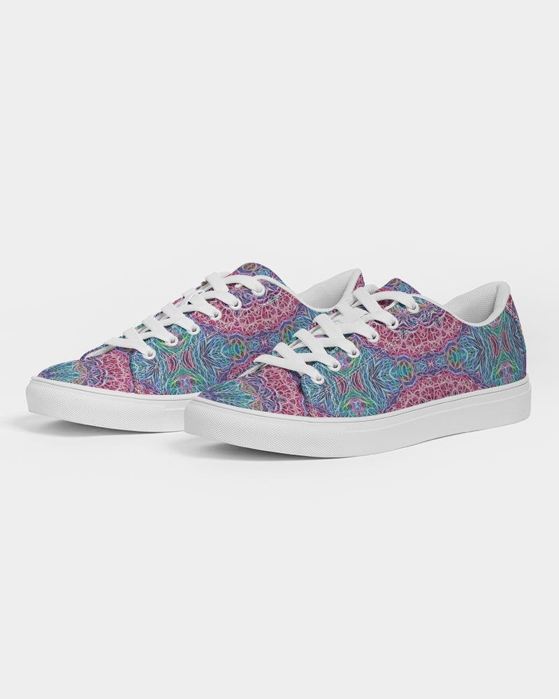 Blue Red Snowflake Kaleidoscope Women's Faux-Leather Sneaker