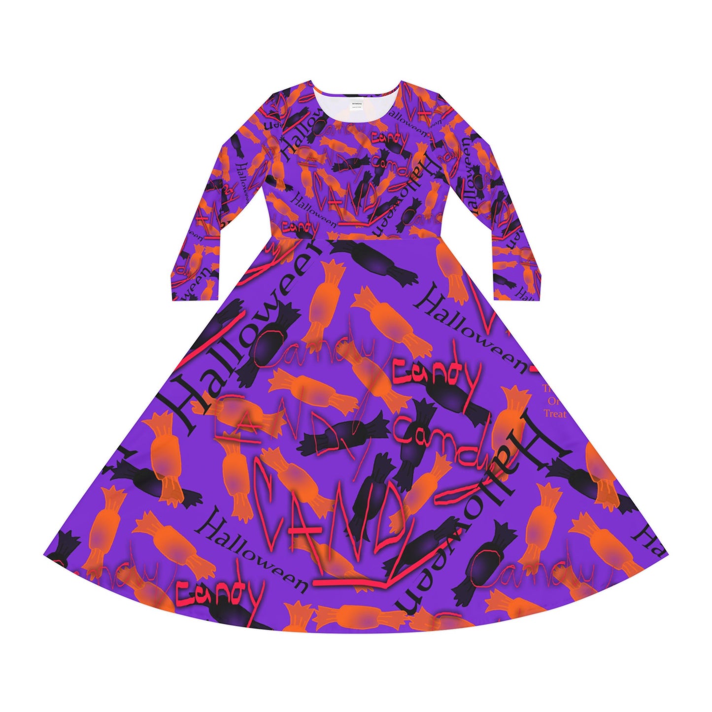 Halloween Candy Dance Dress, Women's Long Sleeve Dress, Spooky Party Wear, Candy-Themed Dress, Fall Fashion, Halloween Costume
