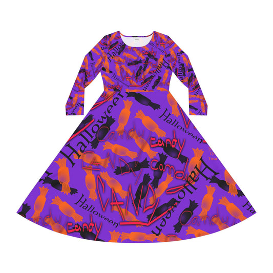 Halloween Candy Dance Dress, Women's Long Sleeve Dress, Spooky Party Wear, Candy-Themed Dress, Fall Fashion, Halloween Costume