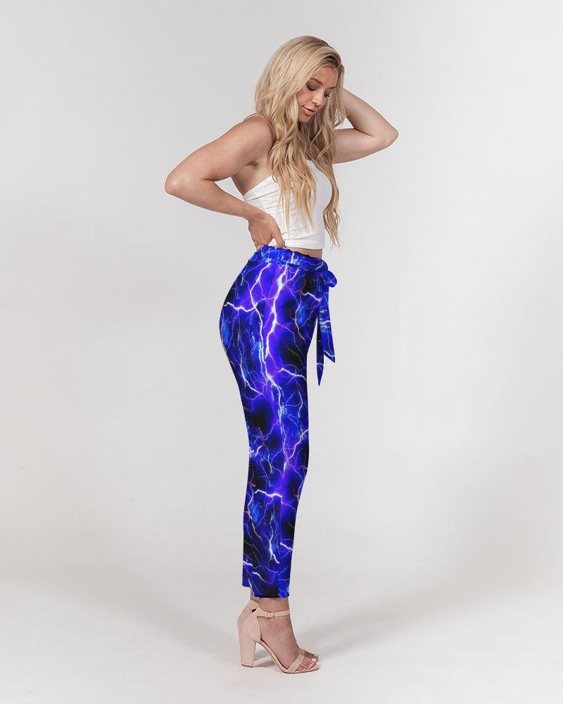 Blue Lightning Women's All-Over Print Belted Tapered Pants